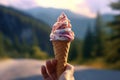 Macro close up of a java chip ice-cream cone, summer feeling background, AI Generative Royalty Free Stock Photo