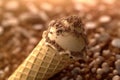 Macro close up of a java chip ice-cream cone, summer feeling background, AI Generative Royalty Free Stock Photo