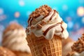 Macro close up of a java chip ice-cream cone, summer feeling background, AI Generative Royalty Free Stock Photo