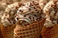 Macro close up of a java chip ice-cream cone, summer feeling background, AI Generative Royalty Free Stock Photo