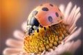 Macro close up of a lady bug or lady beetle on a flower