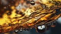 macro close-up on oil falling into water splashing background, golden tones, drop liquid abstract bubble texture closeup splash Royalty Free Stock Photo