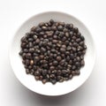 Macro Close-up of Organic Black Gram Vigna mungo or whole black urad inside a ceramic white bowl.