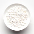 Macro Close up of organic white sago or sabudana big size inside a white ceramic bowl,