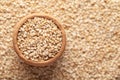 Macro Close-up of Organic White Sesame seedsSesamum indicum or white Til in an earthen clay pot kulhar on the self background. Royalty Free Stock Photo