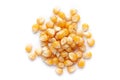 Macro Close up organic yellow corn seed or maize Zea mays cleaned on a white background. Royalty Free Stock Photo