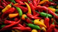 Macro close-up photo of chilli peppers, vibrant colors