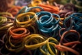 Macro Close-up of a Pile of Colorful Rubber bands (Generative AI)