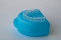 Macro close up of a plastic teethguard to stop wear due to teeth grinding at night