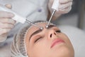 Macro close up portrait of woman having cosmetic galvanic beauty treatment in spa. Royalty Free Stock Photo