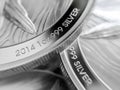 Macro close up of pure Silver Bullion coins Royalty Free Stock Photo