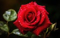 Macro close-up of a red rose against a black background with water droplets after a rainy day Royalty Free Stock Photo