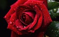 Macro close-up of a red rose with water droplets after a rainy day Royalty Free Stock Photo