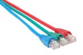 Macro close-up RJ45 network plugs red blue and green