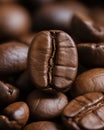Macro close up of roasted brown coffee beans with detailed texture image Royalty Free Stock Photo