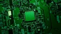 Macro Close-up Shot of Microchip, CPU Processor on Green Printed Circuit Board, Computer Motherboard Royalty Free Stock Photo