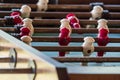 Macro close up shot of a old antique rusty football soccer table Royalty Free Stock Photo