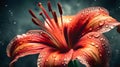 Macro close up shot wet red Tiger Lily flower and some water drops looks fresh Royalty Free Stock Photo