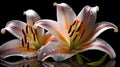 Macro close up shot wet white Madonna Lily flower and some water drops look fresh isolated on black background Royalty Free Stock Photo