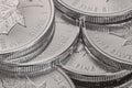 Macro Close up of a Silver Canadian Maple Leaf Bullion Coin Royalty Free Stock Photo