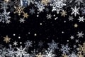 Macro close up of Snowflakes and snow borders on a blue crystal background, hight quality illustration, AI Generative Royalty Free Stock Photo