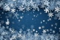 Macro close up of Snowflakes and snow borders on a blue crystal background, hight quality illustration, AI Generative Royalty Free Stock Photo