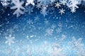 Macro close up of Snowflakes and snow borders on a blue crystal background, hight quality illustration, AI Generative Royalty Free Stock Photo