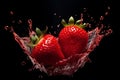 Generate AI. Macro close-up of strawberries. Fresh strawberries banner. Strawberry background. Close-up food photography. fresh st