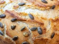 Macro close up on a tradition bread with pumpkin seeds - Bread texture Royalty Free Stock Photo