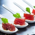 Macro close up of tuna appetizers. Royalty Free Stock Photo