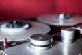 Vintage professional sound tape recorder spool and head detail Royalty Free Stock Photo