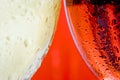 Macro close up wine glass and white and red or rose wine Royalty Free Stock Photo