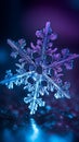 Macro closeup of beautiful snowflake on shiny background, 3D rendering