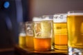 Macro closeup of a beer flight in sunlight Royalty Free Stock Photo