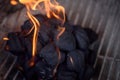 Macro closeup of flames on charcoals in barbecue pit Royalty Free Stock Photo