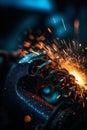 Macro Closeup of Gas Arc Welder with Brilliant Sparks of Light. Generative ai