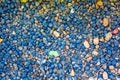 Macro closeup of lot of whole blue clay pebbles, leca flatlay Royalty Free Stock Photo