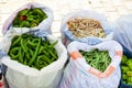 Macro closeup of many green hot peppers in farmer`s market or turkish street food stall in Esilova, turkey Royalty Free Stock Photo