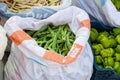 Macro closeup of many green hot peppers in farmer`s market or turkish street food stall in Esilova, turkey Royalty Free Stock Photo