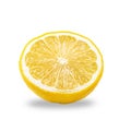 Macro closeup photo of slice lemon fruit isolated on white background with shadow Royalty Free Stock Photo