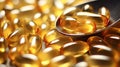 macro closeup Pile of fish oil capsules omega 3 vitamin supplement in spoon