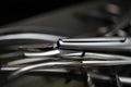 Macro closeup of surgical steel needle clamp Royalty Free Stock Photo