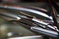 Macro closeup of surgical steel needle clamp Royalty Free Stock Photo