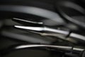 Macro closeup of surgical steel needle clamp Royalty Free Stock Photo