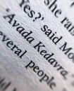 Macro closeup of text in Harry Potter book of text that says `Avada Kedavra.`