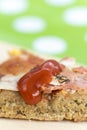 Macro closeup tomato ketchup sauce on the pizza Royalty Free Stock Photo