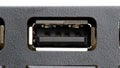 Macro closeup of an USB type A female port on a computer device, frontal view of empty standard interface connector socket, input Royalty Free Stock Photo