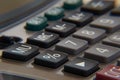 A macro / closeup view of keypad of digital calculator with tax calculating options, percentage on focus Royalty Free Stock Photo