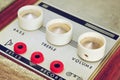 Macro closeup vintage Amplifier dials. selective Focus . Royalty Free Stock Photo