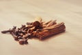 Macro of clove spice cinnamon sticks Royalty Free Stock Photo